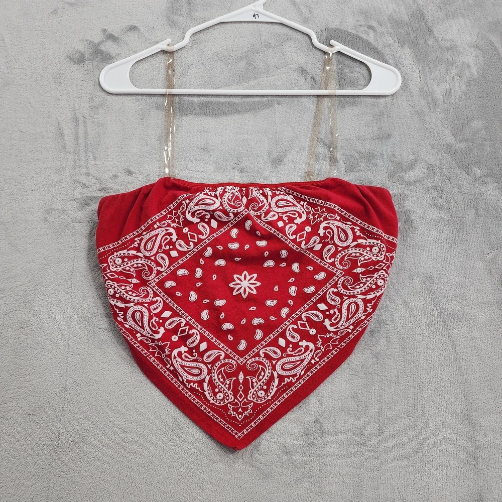 Vintage Fashion Magazine Top Womens M Red Paisley Bandana Handkerchief Boho